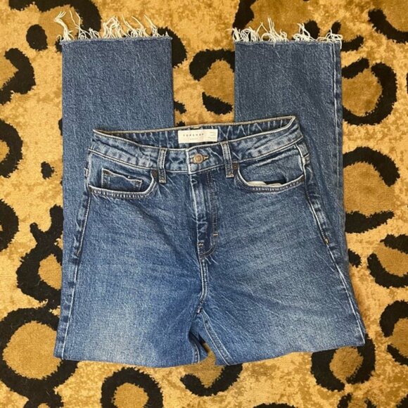 Topshop straight blue jeans womens size 26 waist 24 length cut frayed - Picture 5 of 6